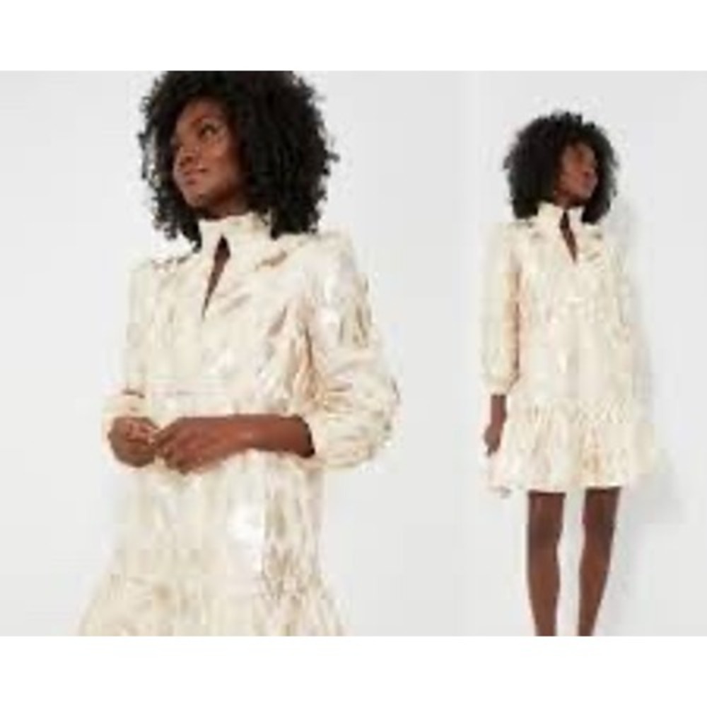Tuckernuck Royal Shirt Dress Gold Blush Pink Jacquard Metallic Mini XL